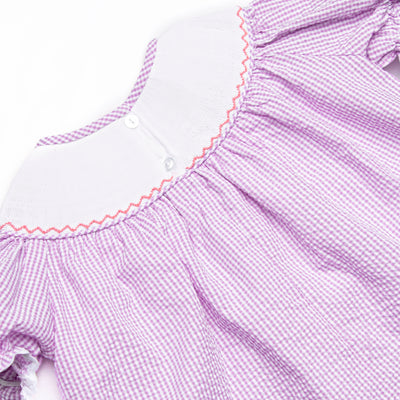 Bugging Out Smocked Diaper Set, Purple Seersucker