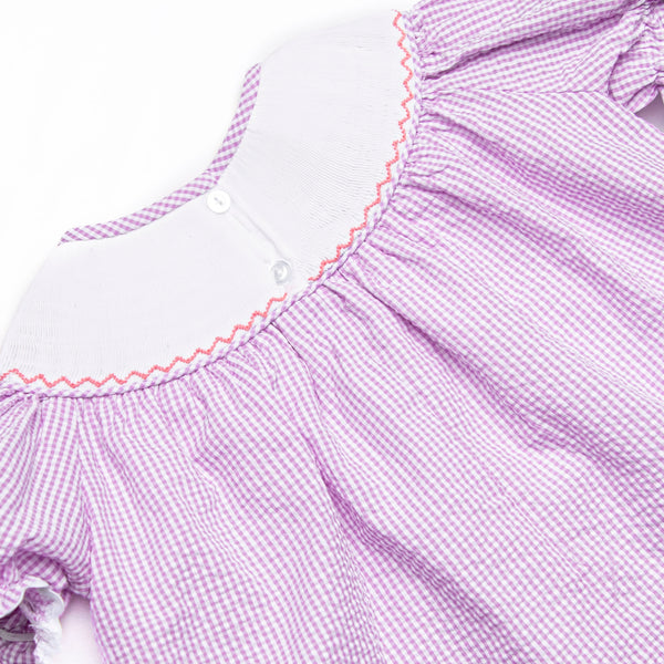 Bugging Out Smocked Diaper Set, Purple Seersucker