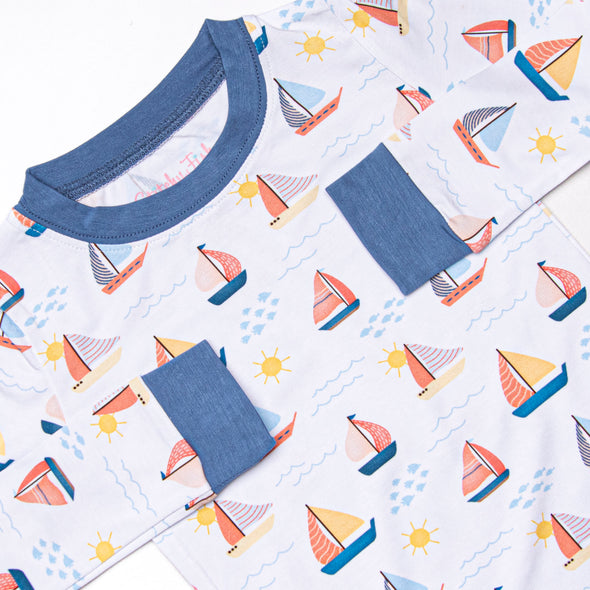 Sunset Sailing Bamboo Pajama Set, Blue