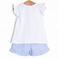 Garden Gingham Applique Ruffle Short Set, Blue