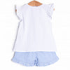 Garden Gingham Applique Ruffle Short Set, Blue