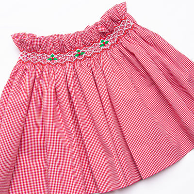 Holiday Holly Smocked Skirt Set, Red