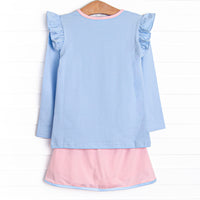 Tara Tennis Knit Skirt Set, Blue and Pink