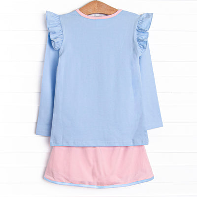 Tara Tennis Knit Skirt Set, Blue and Pink