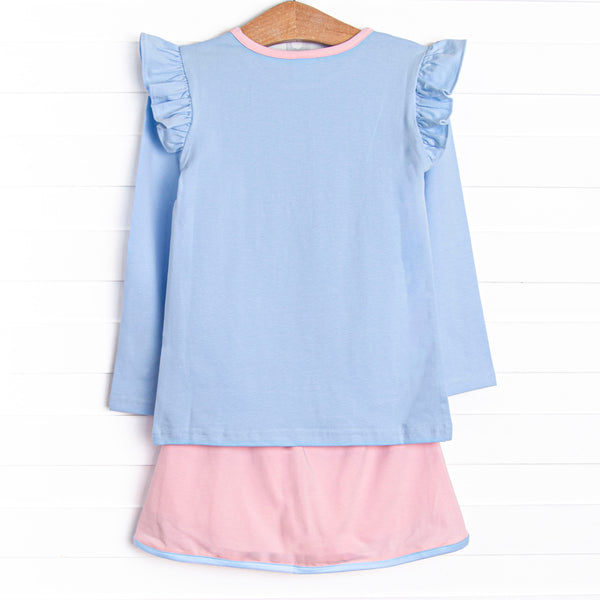 Tara Tennis Knit Skirt Set, Blue and Pink