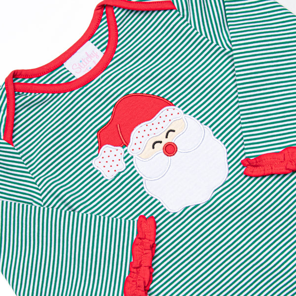 Checking It Twice Applique Ruffle Long Romper, Red and Green