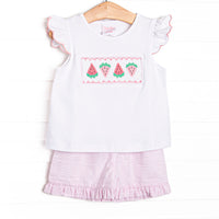Scalloped Slices Smocked Ruffle Short Set, Pink