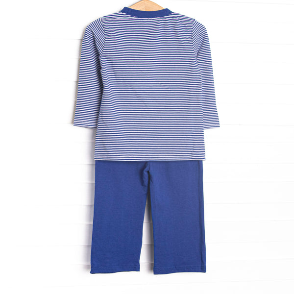 Concrete Carrier Applique Pant Set, Blue Stripe