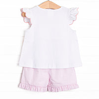 Scalloped Slices Smocked Ruffle Short Set, Pink