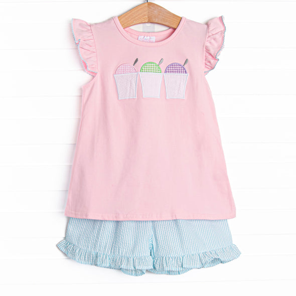 Friday Freeze Applique Flutter Sleeve Short Set, Pink