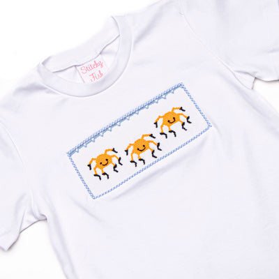 Spooky Spider Smocked Pant Set, Blue Gingham