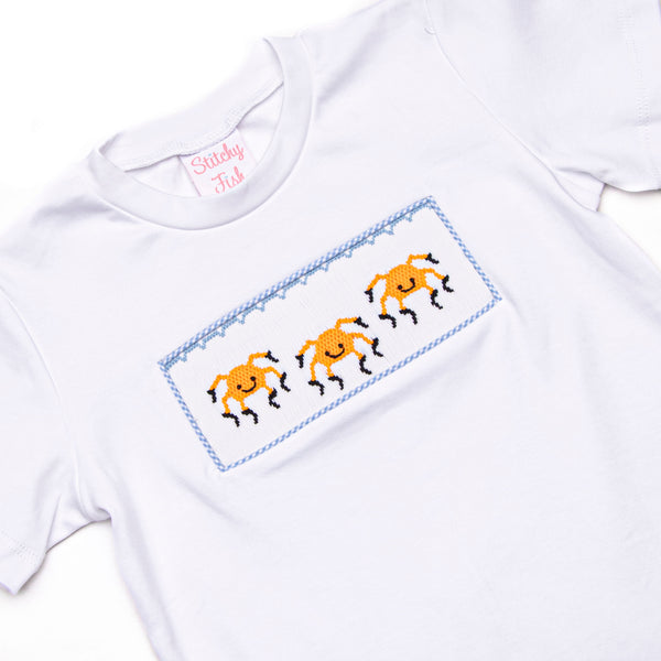 Spooky Spider Smocked Pant Set, Blue Gingham