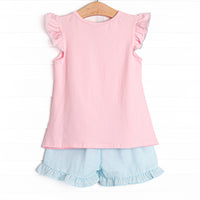 Friday Freeze Applique Flutter Sleeve Short Set, Pink