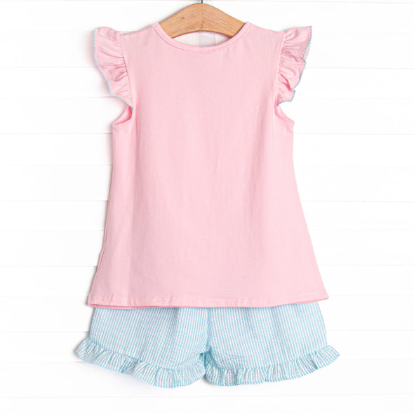 Friday Freeze Applique Flutter Sleeve Short Set, Pink