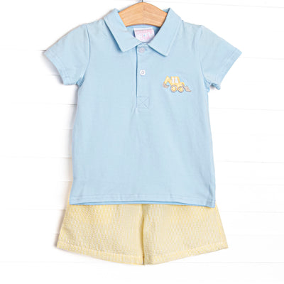 Work Zone Embroidered Polo Short Set, Blue