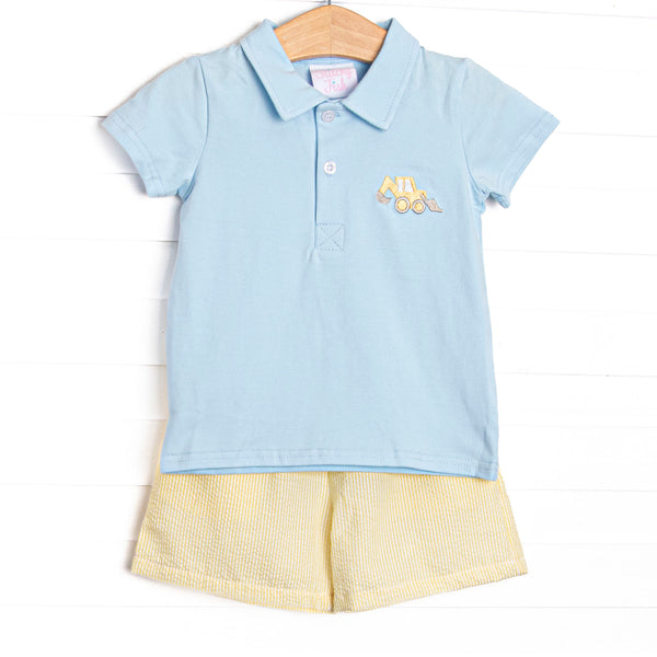 Work Zone Embroidered Polo Short Set, Blue