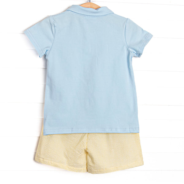 Work Zone Embroidered Polo Short Set, Blue