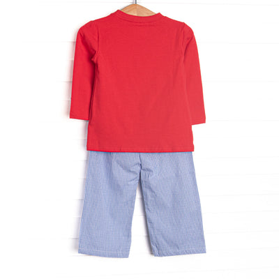 Chasing Tails Applique Pant Set, Blue
