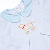 One Lucky Pup Applique Romper, Light Blue Stripe