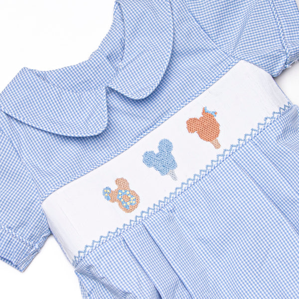 Charming Treats Smocked Bubble, Blue Gingham