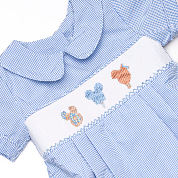 Charming Treats Smocked Bubble, Blue Gingham
