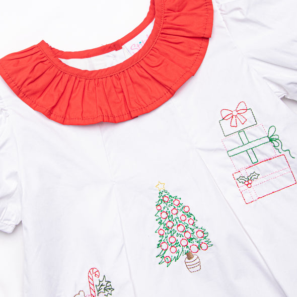 Christmas Day Embroidered Dress, White