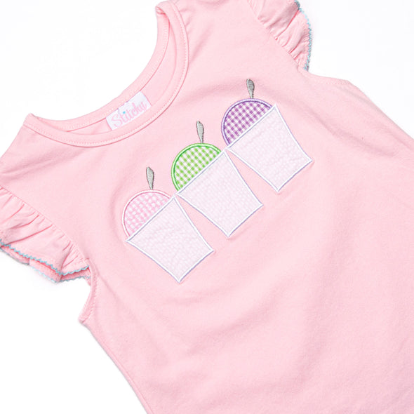 Friday Freeze Applique Flutter Sleeve Short Set, Pink