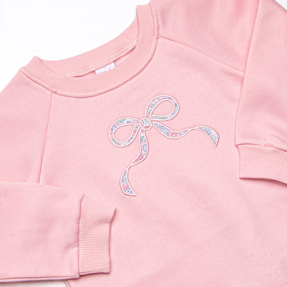 Rosebud Bow Applique Sweatshirt, Pink