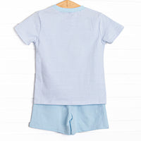 Giddy-Up Gallop Applique Short Set, Blue Stripe