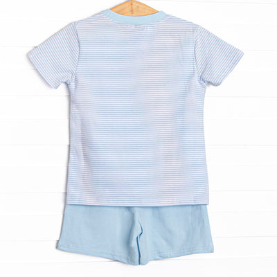 Giddy-Up Gallop Applique Short Set, Blue Stripe