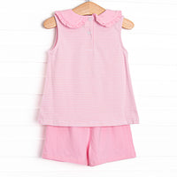Giddy-Up Gallop Applique Short Set, Pink Stripe
