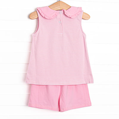 Giddy-Up Gallop Applique Short Set, Pink Stripe