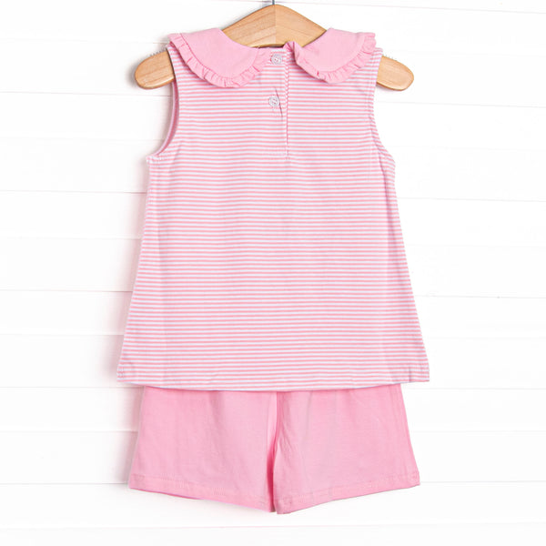 Giddy-Up Gallop Applique Short Set, Pink Stripe
