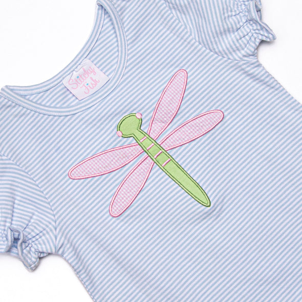 Dragonfly Days Applique Ruffle Short Set, Blue