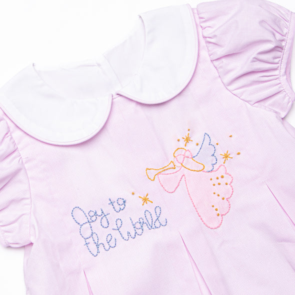 Joy to the World Embroidered Dress, Pink