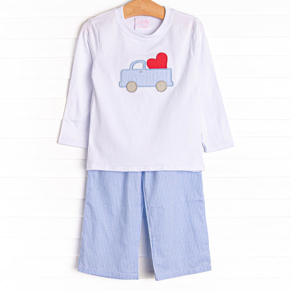 Haulin' Heart Applique Pant Set, Blue