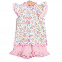 Lace and Lillies Ruffle Short Set, Pink
