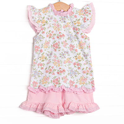 Lace and Lillies Ruffle Short Set, Pink