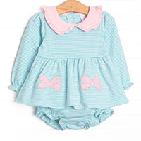Ribbons and Bows Applique Diaper Set, Mint