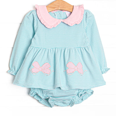 Ribbons and Bows Applique Diaper Set, Mint