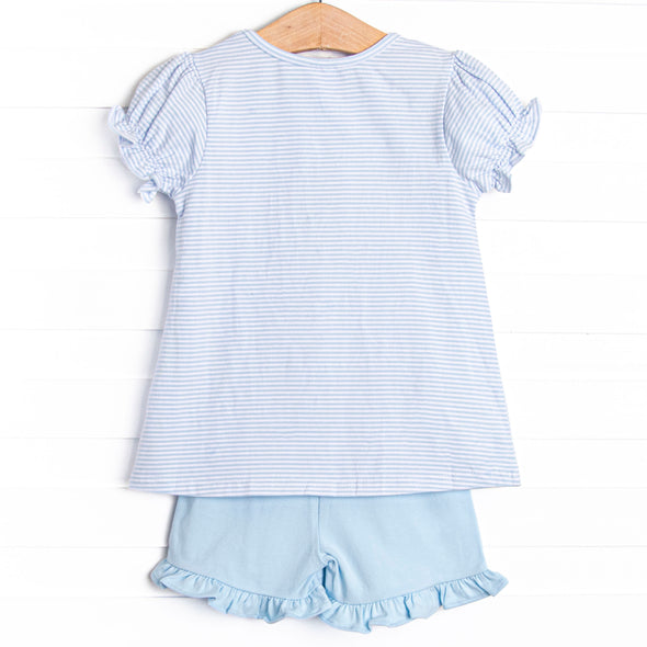 Dragonfly Days Applique Ruffle Short Set, Blue