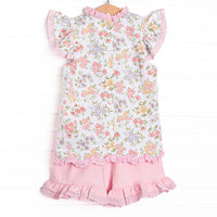 Lace and Lillies Ruffle Short Set, Pink