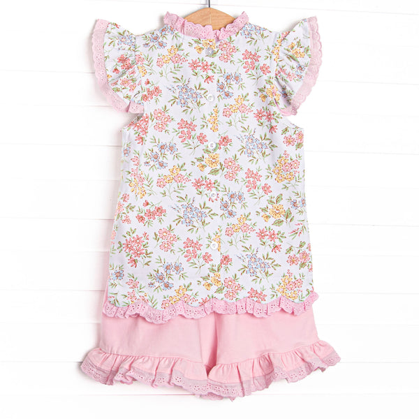 Lace and Lillies Ruffle Short Set, Pink