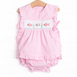 Bubble Besties Smocked Diaper Set, Pink
