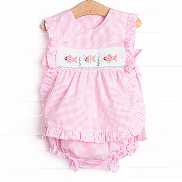 Bubble Besties Smocked Diaper Set, Pink