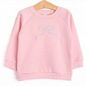 Rosebud Bow Applique Sweatshirt, Pink