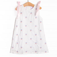 Blue Bundles Embroidered Dress, White