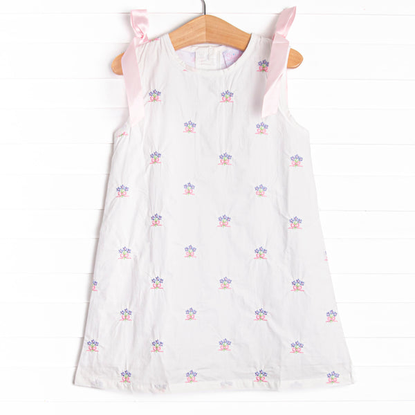 Blue Bundles Embroidered Dress, White