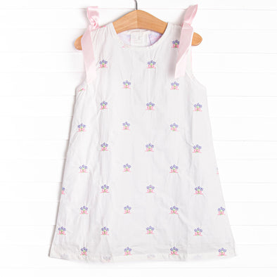 Blue Bundles Embroidered Dress, White