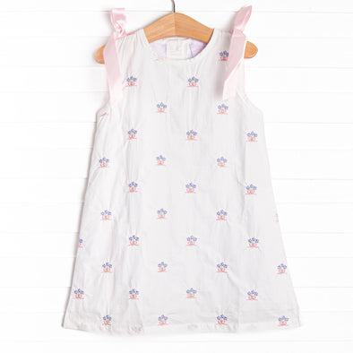 Blue Bundles Embroidered Dress, White Stitchy Fish Blue Bundles Embroidered Dress, White Stitchy Fish